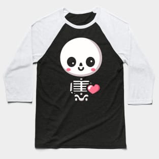 Cute Skeleton with a Heart | Cute Happy Halloween Skeleton Kawaii Design Baseball T-Shirt